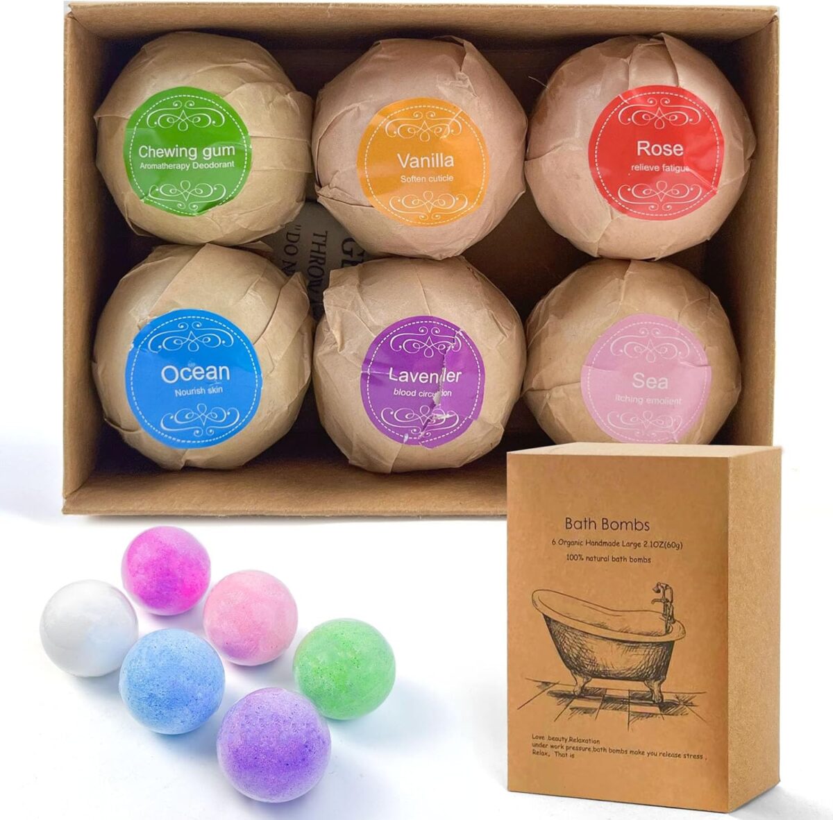 SKY-TOUCH Bath Bombs Gift 6 Pack, Bath Bombs Large Organic & Natural Essential Oil Handmade Bath Bombs Gift Set Moisturize Dry Skin Bath Bombs