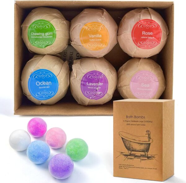 SKY-TOUCH Bath Bombs Gift 6 Pack, Bath Bombs Large Organic & Natural Essential Oil Handmade Bath Bombs Gift Set Moisturize Dry Skin Bath Bombs