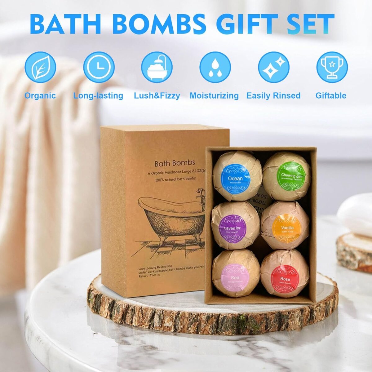 SKY-TOUCH Bath Bombs Gift 6 Pack, Bath Bombs Large Organic & Natural Essential Oil Handmade Bath Bombs Gift Set Moisturize Dry Skin Bath Bombs