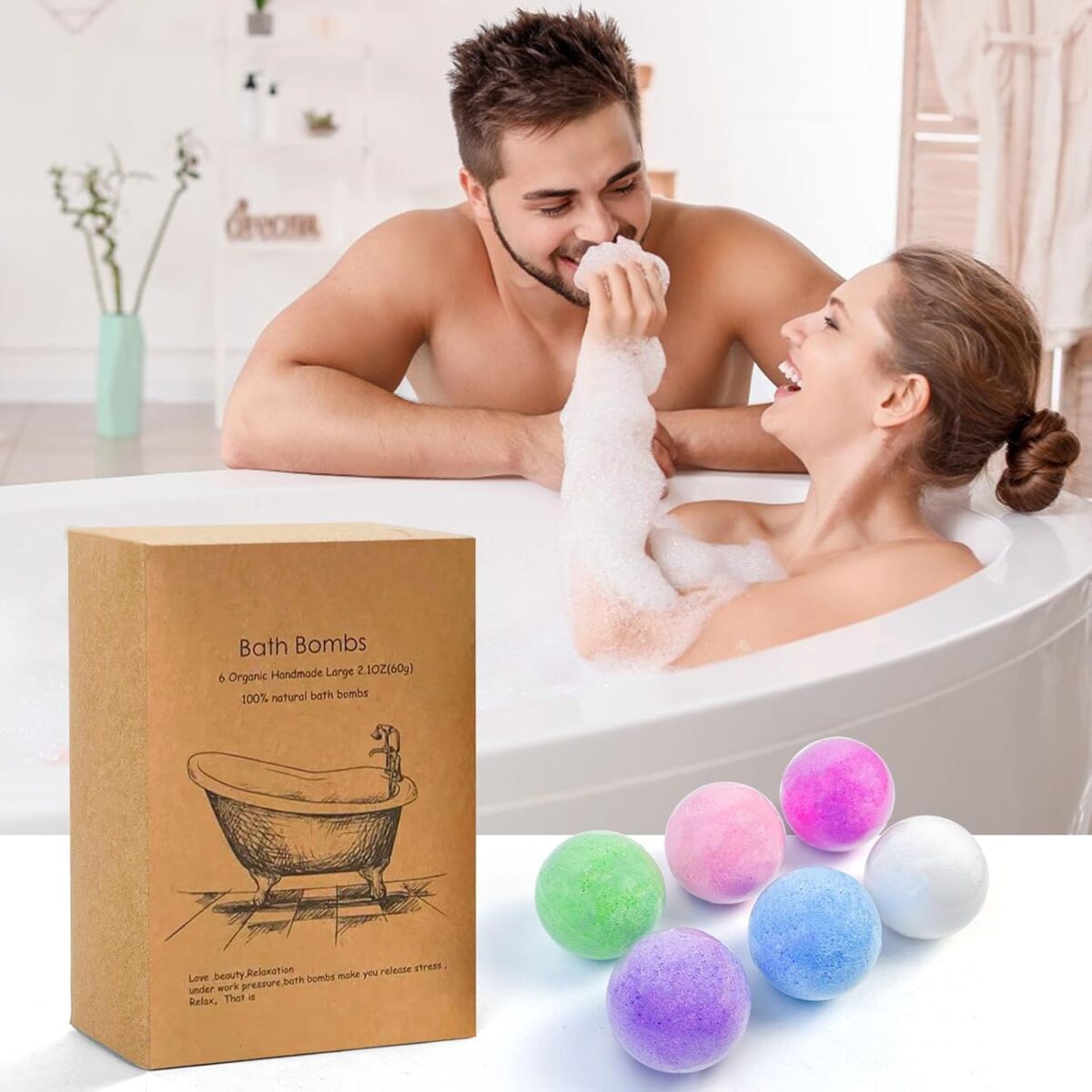 SKY-TOUCH Bath Bombs Gift 6 Pack, Bath Bombs Large Organic & Natural Essential Oil Handmade Bath Bombs Gift Set Moisturize Dry Skin Bath Bombs