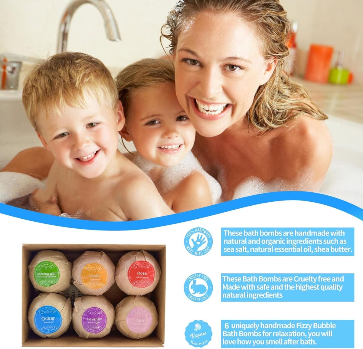 SKY-TOUCH Bath Bombs Gift 6 Pack, Bath Bombs Large Organic & Natural Essential Oil Handmade Bath Bombs Gift Set Moisturize Dry Skin Bath Bombs